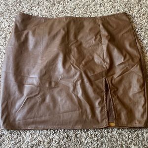 Brown Pleather Mini Skirt